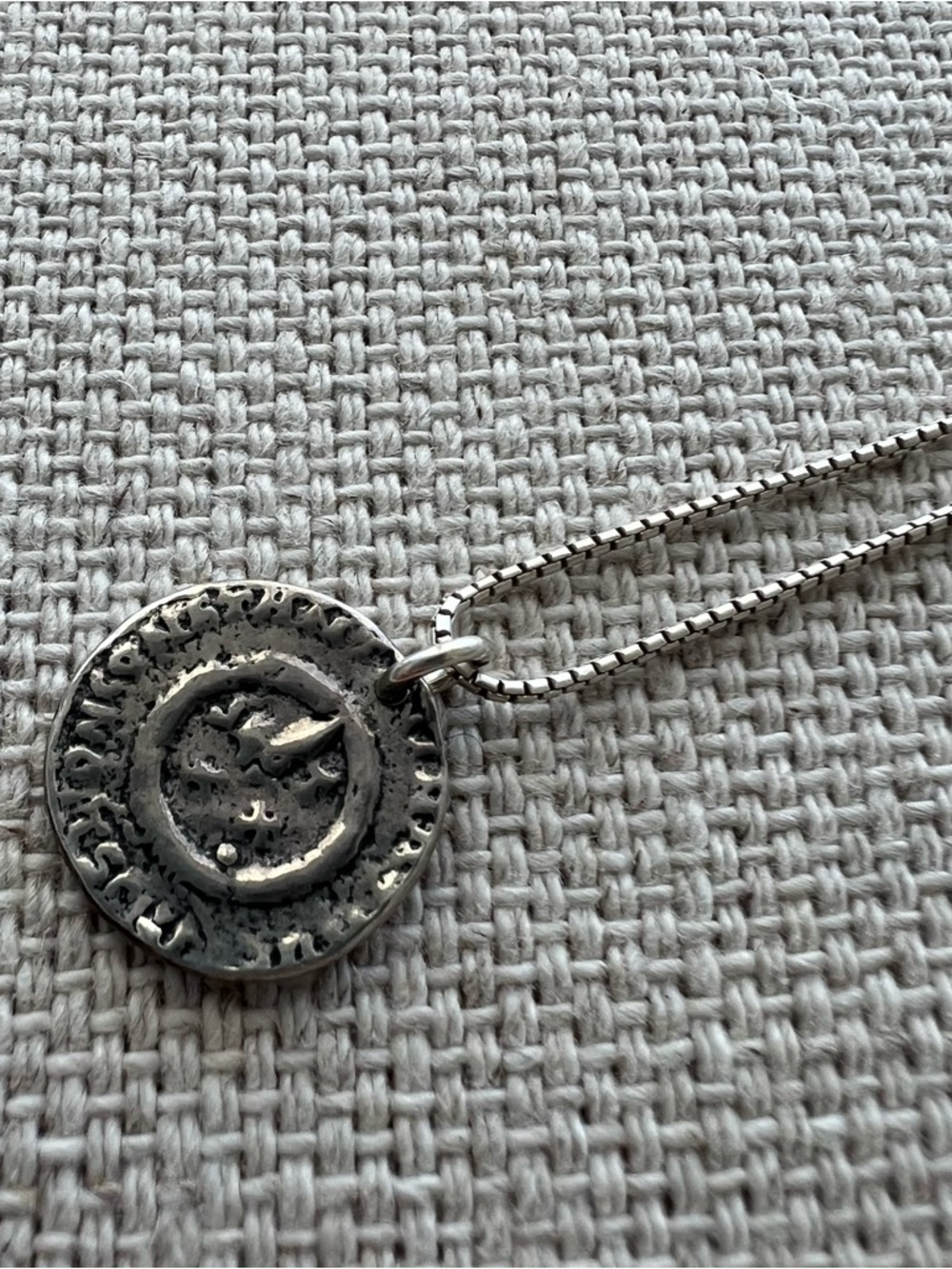 Hammered Sterling Silver Roman Coin Pendant With Chain Necklace